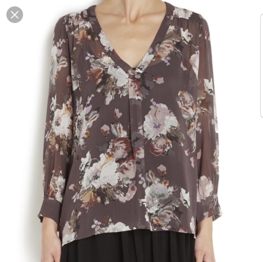 Joie Sz S Silk Aceline Print Popover Top Dark Floral
